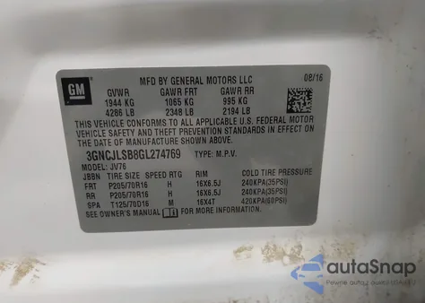 2016 Chevrolet Trax Lt from USA, damaged, VIN 3GNCJLSB8GL274769